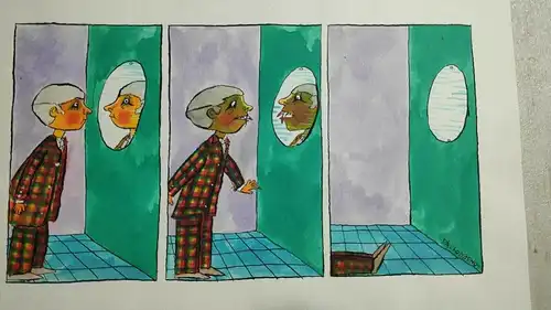 Karikatur von Jenö Dallos für den Eulenspiegel Originalentwurf