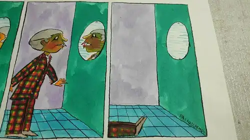 Karikatur von Jenö Dallos für den Eulenspiegel Originalentwurf