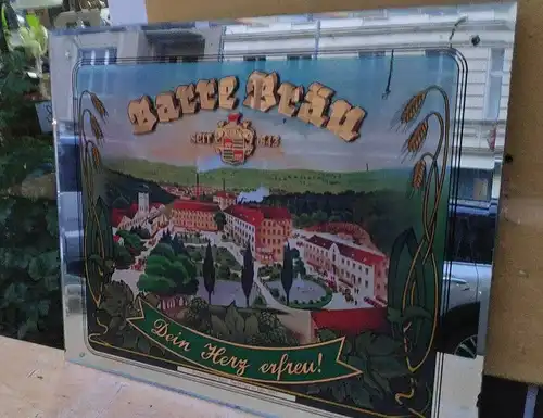 F513/ Altes Brauereischild Barre Bräu Glas Reklame Schild - ca 61 x 51 cm 