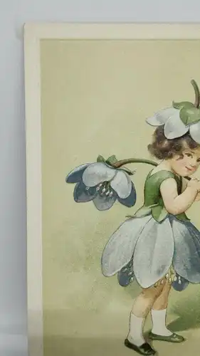 E801/ antike Grußkarte Kindermotiv Blumen Prägekarte