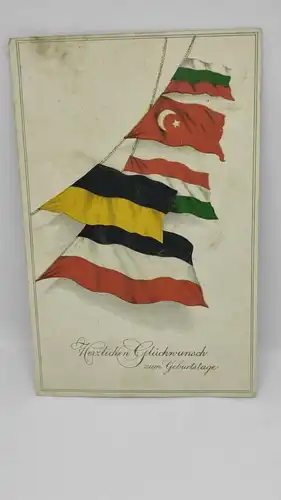 E801/ antike Geburtstagskarte Glückwunschkarte Nationalfahnen