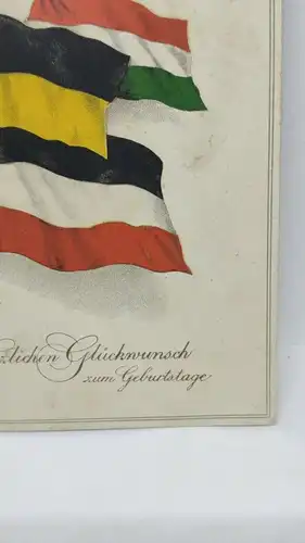 E801/ antike Geburtstagskarte Glückwunschkarte Nationalfahnen