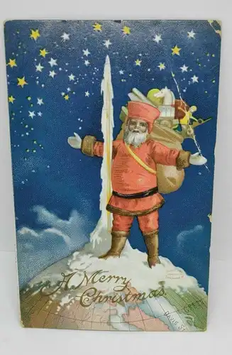 E804/ antike Glückwunschkarte USA merry Christmas Weihnachten Weihnachtskarte