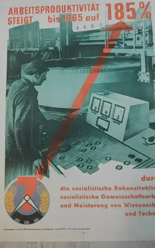 F200/ DDR Propaganda Plakat 7- Jahrplan Arbeitsproduktivität 1959