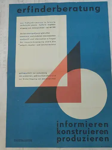 F200/ DDR Propaganda Plakat Leipziger Messe Erfinderberatung