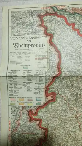 F204/ Ravensteins Bürokarte Rheinprovinz stark gebraucht antik groß