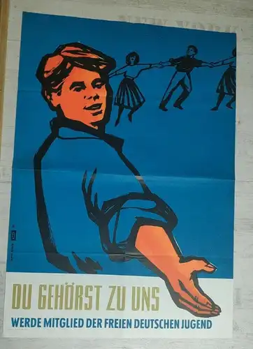 F197/ DDR Propaganda Plakat der FDJ Du gehörst zu uns