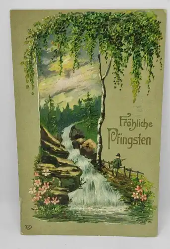 E804/ antike Glückwunschkarte Pfingsten