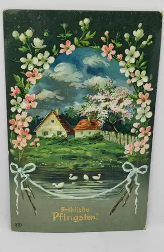 E804/ antike Glückwunschkarte Pfingsten