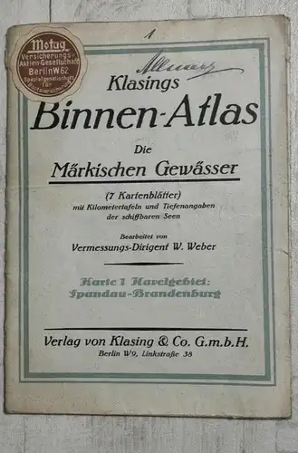 F155/ Klasings Binnen Atlas die Märkischen Gewässer Karte 1