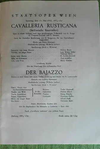 F144/ Programmheft. Staatsoper Wien Heft 15 von 1940/ 41