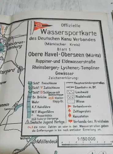 F126/ Historische Wassersportkarte des deutschen Kanu Verbandes E,V, Obere Havel