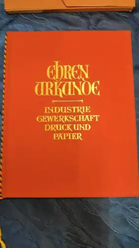 F96/ Ehrenurkunde Industrie Gewerkschaft Druck und Papier 1952 50Jahre