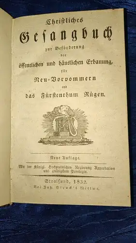 F89/ Gesangbuch für Neu-Vorpommern und das Herzogtum  Rügen 1832