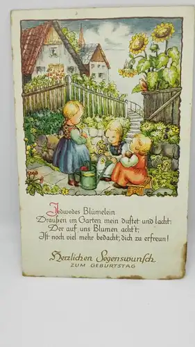 E801/ antike Geburtstagskarte Glückwunschkarte Hilde Esch