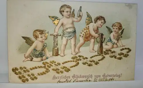 E801/ antike Geburtstagskarte Glückwunschkarte