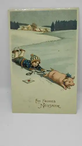 E801/ antike Neujahrskarte Neujahrsgruß Glücksschwein 