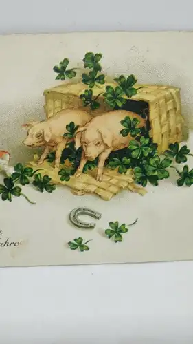 E801/ antike Neujahrskarte Neujahrsgruß Glücksschwein 