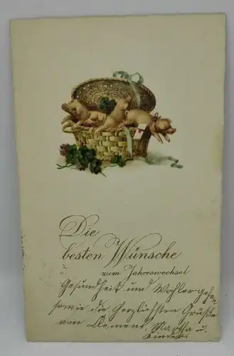 E801/ antike Neujahrskarte Neujahrsgruß Glücksschwein 