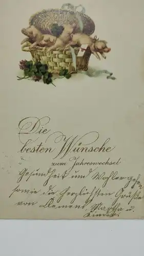 E801/ antike Neujahrskarte Neujahrsgruß Glücksschwein 