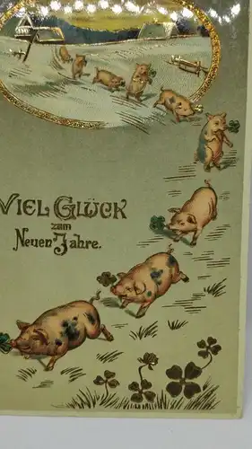 E801/ antike Neujahrskarte Neujahrsgruß Glücksschwein 