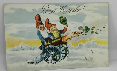 E801/ antike Neujahrskarte Neujahrsgruß Zwerg