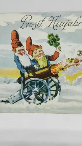 E801/ antike Neujahrskarte Neujahrsgruß Zwerg