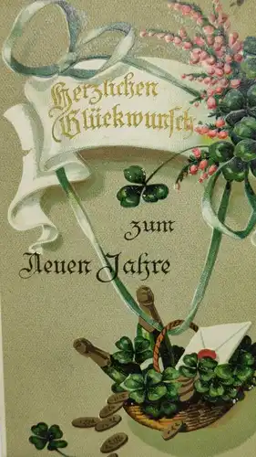 E801/ antike Neujahrskarte Neujahrsgruß Prägekarte