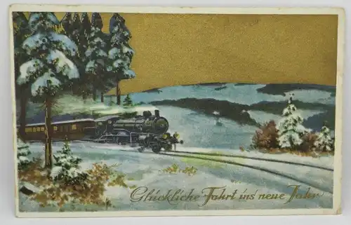 E801/ antike Neujahrskarte Neujahrsgruß Eisenbahn