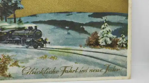 E801/ antike Neujahrskarte Neujahrsgruß Eisenbahn