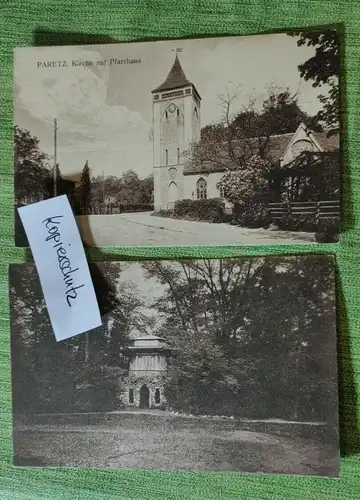 E803/ 2x Ansichtskarte Paretz- Kirche und  Muschelgrotte um 1920