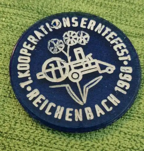 E880/ Plakette 1. Kooperationserntefest Reichenbach 1968 Glas