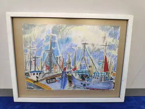 E296/ Gemälde von Egon Plany Pastell Videsande Hafen