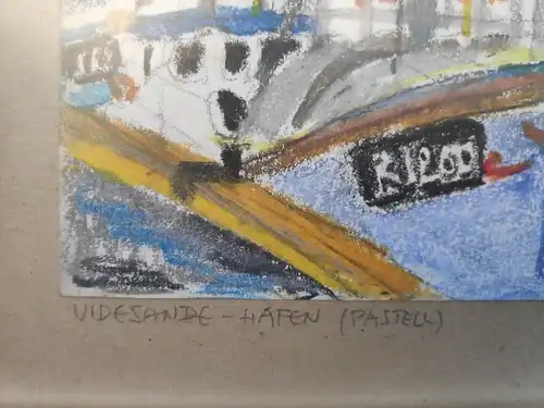 E296/ Gemälde von Egon Plany Pastell Videsande Hafen