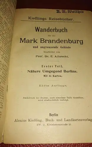 E103/ Wanderbuch für die Mark Brandenburg 1.Teil Nähere Umgebung Berlins 1910