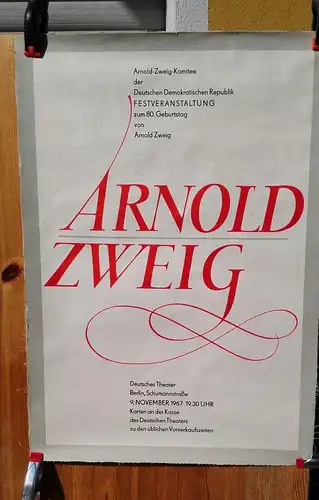 E53/ Poster Plakat  Arnold Zweig zum 80. Geburtstag