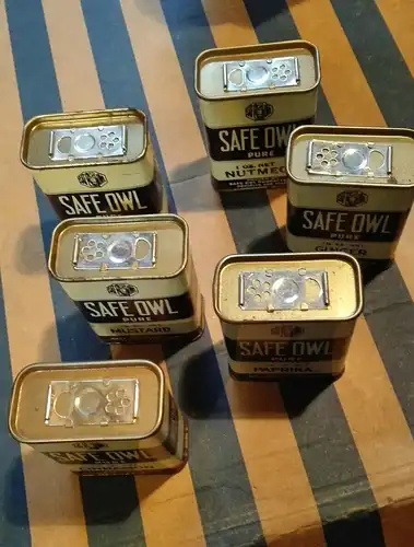 E936/ Safe Owl Blechdosen tin ungeöffnet Werbedosen 