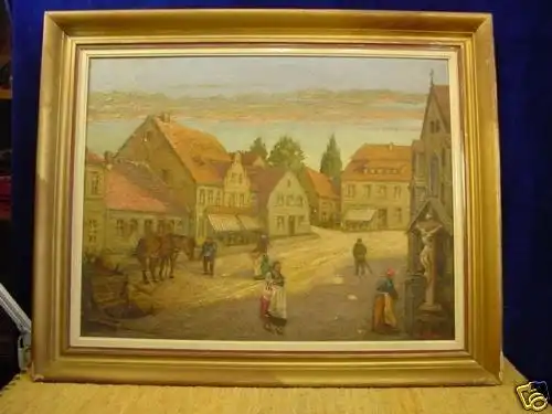 G226/ Gemälde sehr hübsch, Dorfidylle, H. Gödert