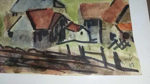  G269/ Aquarell Bauernhof vom Staatsschauspieler  Widmung 