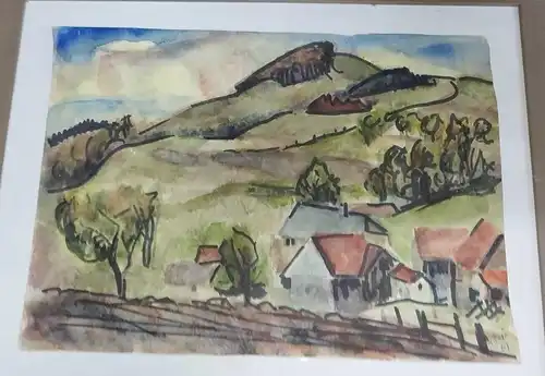 G269/ Aquarell Bauernhof vom Staatsschauspieler  Widmung