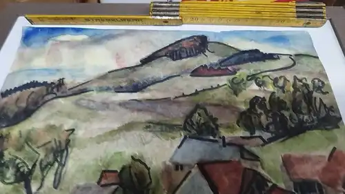  G269/ Aquarell Bauernhof vom Staatsschauspieler  Widmung 