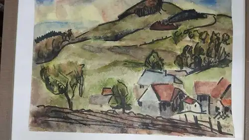  G269/ Aquarell Bauernhof vom Staatsschauspieler  Widmung 