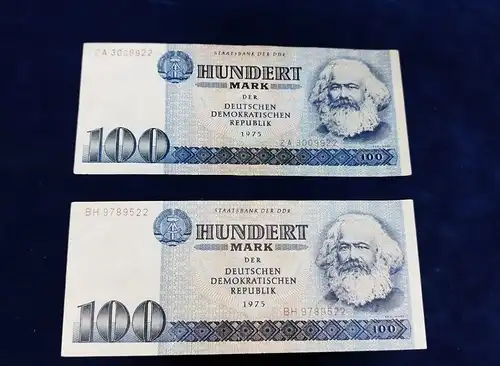E800/ 2x original DDR Geldschein  100 Hundert Einhundert Mark Ostmark 1975