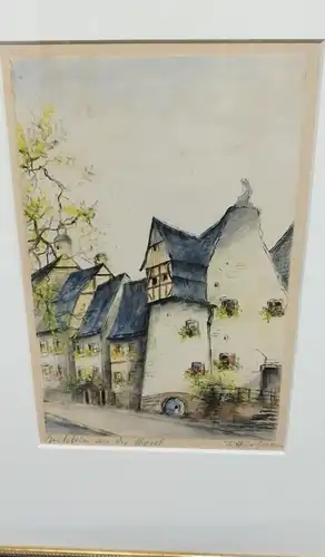 G316/ Beilstein an der Mosel Deutschland Aquarell signiert 