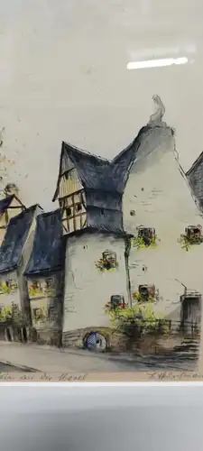 G316/ Beilstein an der Mosel Deutschland Aquarell signiert 