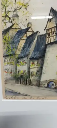 G316/ Beilstein an der Mosel Deutschland Aquarell signiert 