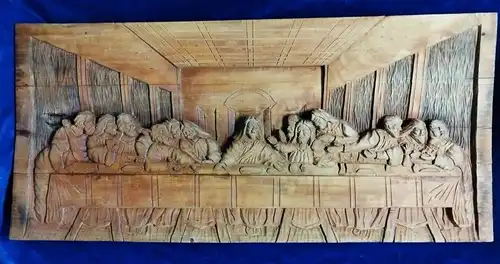 G324/ Letztes Abendmahl Holzbild-Handgeschnitzt 103 x 47 cm