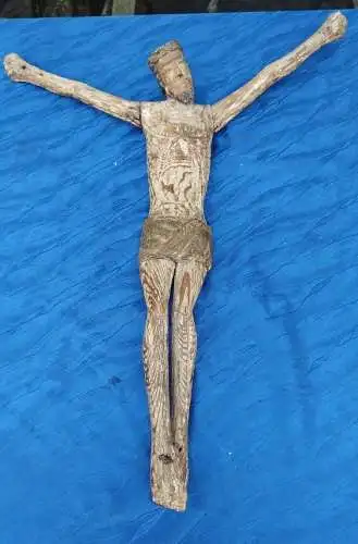 G355/ Alte geschnitzte Jesus Heiligenfigur Kreuz 1800