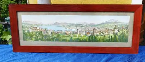 G360/ Farbiges Panorama von Luzern, gerahmter Photodruck 80 X 30 cm
