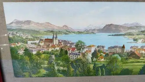 G360/ Farbiges Panorama von Luzern, gerahmter Photodruck 80 X 30 cm